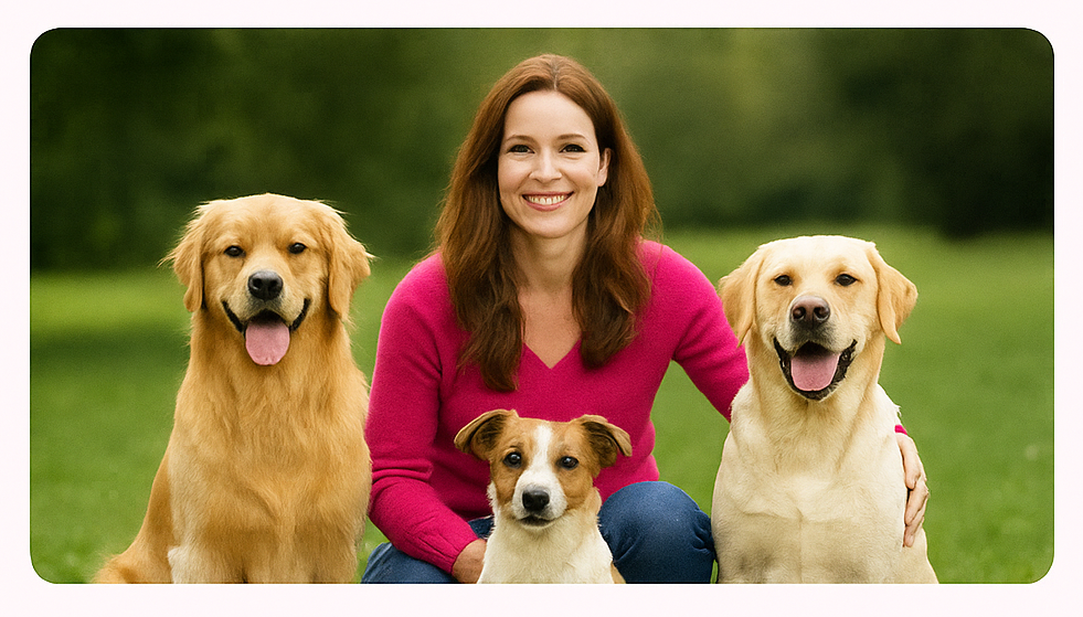 Julie, fondatrice de Pouponne-moi avec ses chiens